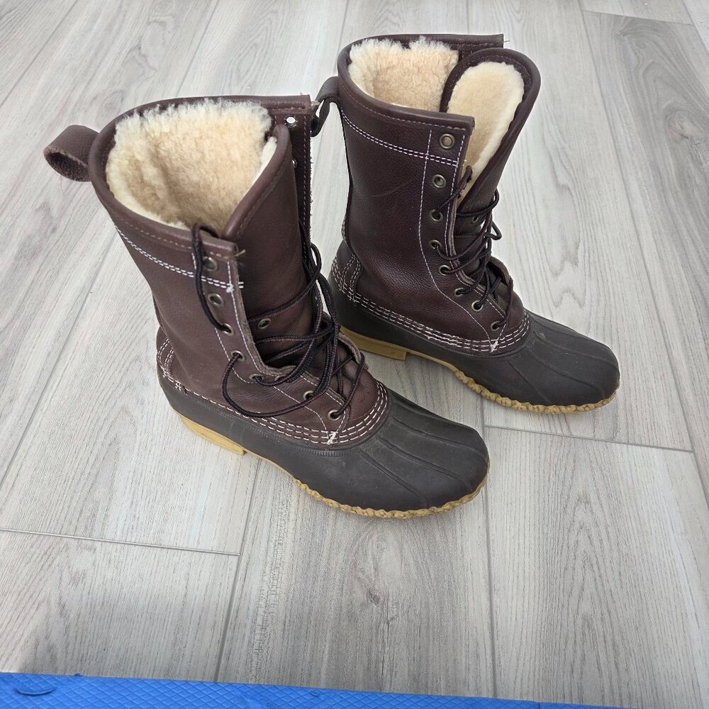 LL Bean Fur lined Calf 10" Lace Waterproof  Duck Boots Brown Tan Women 6N